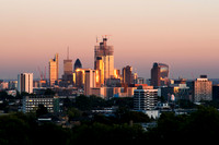 The city of London with golden reflections from the sun