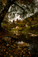Dracula's castle behind stream  Transylvanian Romania